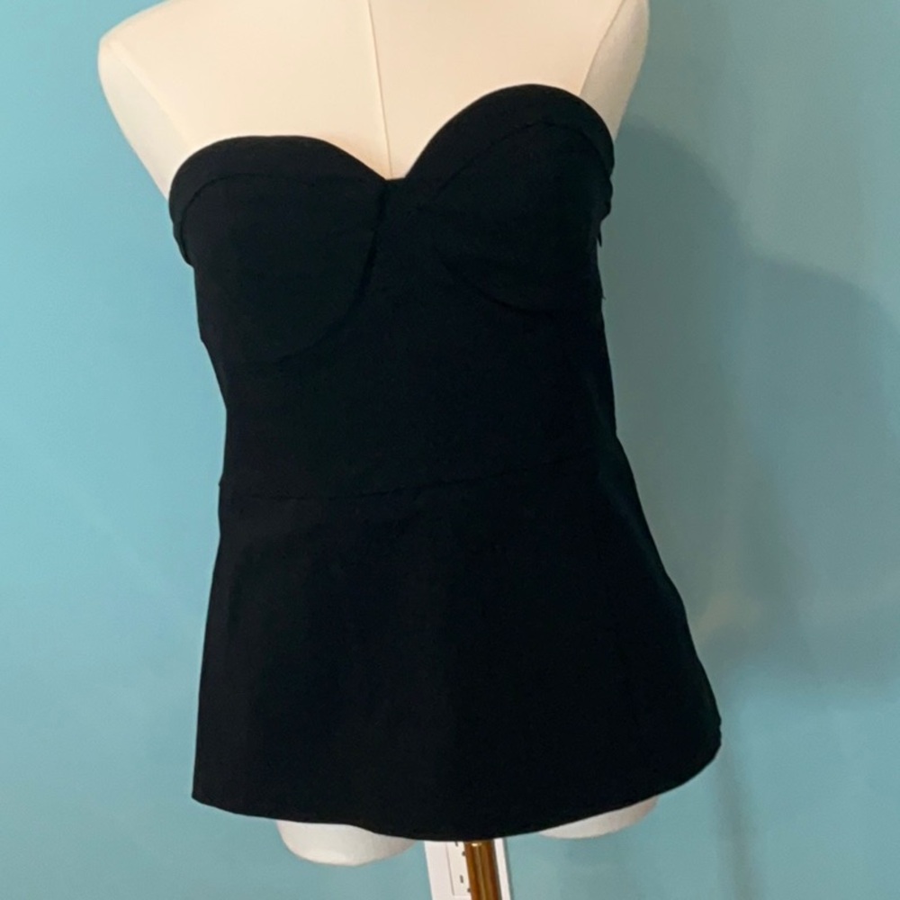 Black Strapless Peplum Top
